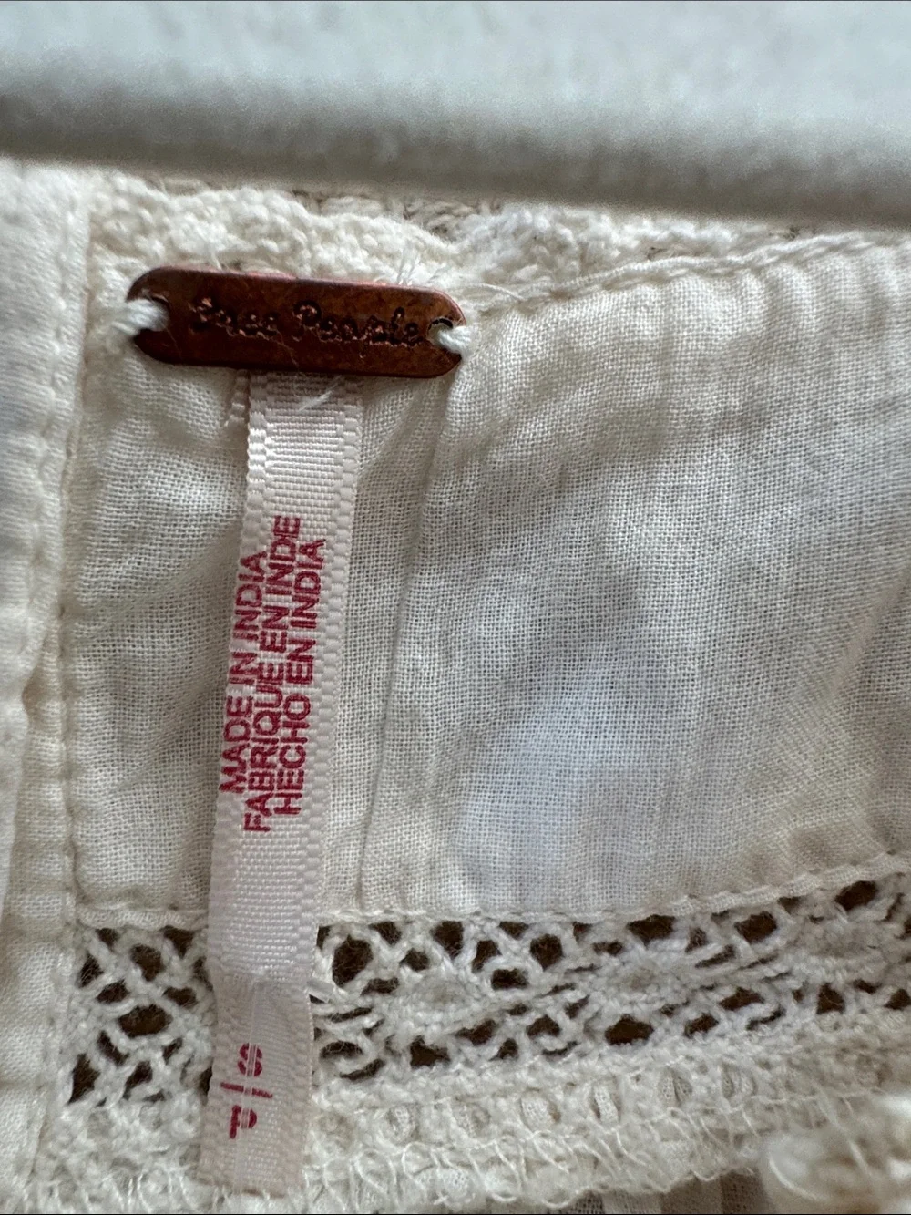 Free People White Boho Lace-Embroidered Peasant Top NWT